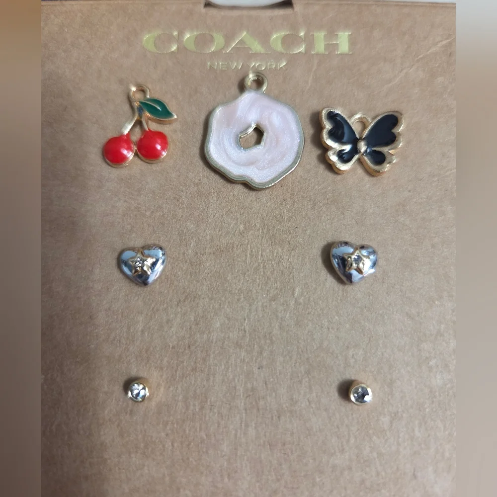 Coach Heart Stud Earrings Set - Gold & Silver W/ Accessories EUC - Picture 5 of 8